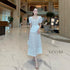 Lacey Square Neck Puff Sleeves Long Dress